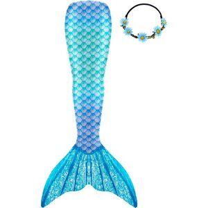 Women Teen Adults Mermaid Tails Swimming Suit Polyester Spandex Blue Large